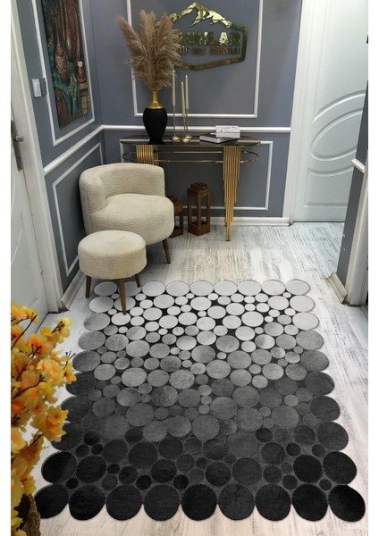 Kaymaz Taban Yıkanabilir Dijital Baskı Dekoratif Modern Desenli Elegance Serisi Lazer Kesim Dot Taban Halı ELG55