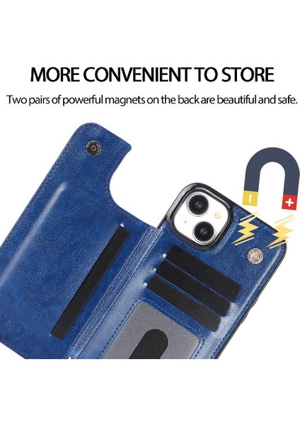 IPhone 15 Için Cüzdan Durumda Artı Kart Yuvaları Kickstand Çift Manyetik Toka (Yurt Dışından) indirimleri