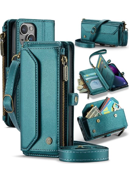 Iphone 14 Için Crossbody Durumda Kart Tutucu Kılıf Cüzdan Fermuar Faturaları Yuvası Için (Yurt Dışından)