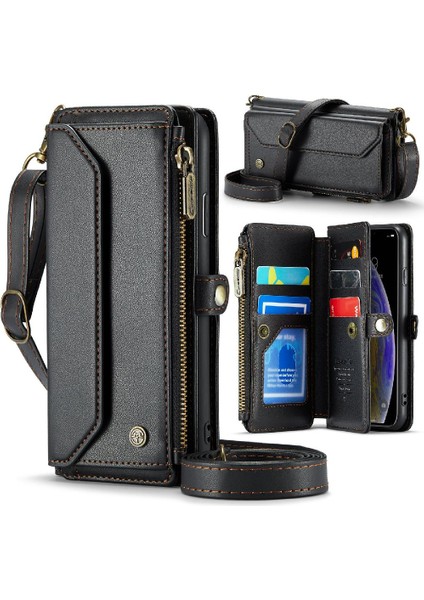 Iphone x Için Crossbody Durumda/xs Durumda Cüzdan Fermuar Faturaları Yuvası Kart Tutucu (Yurt Dışından)