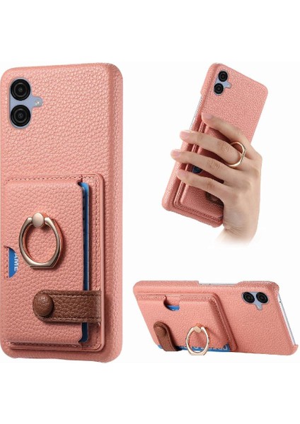 Samsung Galaxy A04E Premium Dokulu Deri Yüzük Standı Kart Yuvaları (Yurt Dışından)