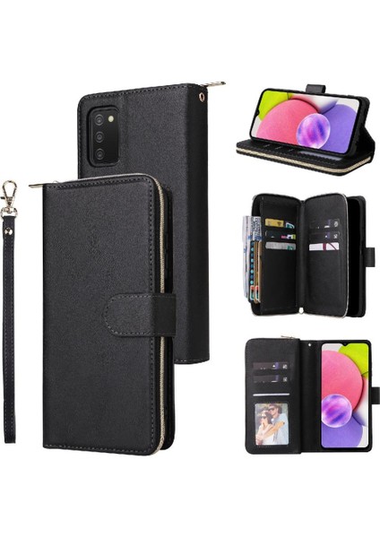El Kayışı ile Samsung Galaxy A03S Için Kılıf Kapak Çevirin Kart Tutucu Cüzdan (Yurt Dışından)
