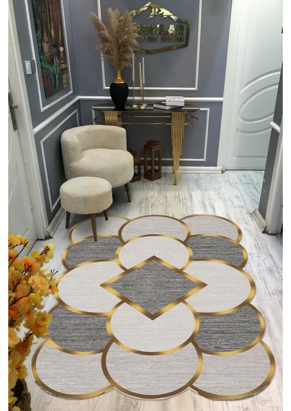 Kaymaz Taban Yıkanabilir Dijital Baskı Dekoratif Modern Desenli Elegance Serisi Lazer Kesim Dot Taban Halı ELG66