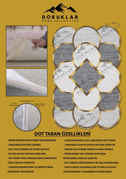 Kaymaz Taban Yıkanabilir Dijital Baskı Dekoratif Modern Desenli Elegance Serisi Lazer Kesim Dot Taban Halı ELG66