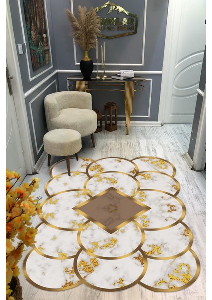 Kaymaz Taban Yıkanabilir Dijital Baskı Dekoratif Modern Desenli Elegance Serisi Lazer Kesim Dot Taban Halı ELG65