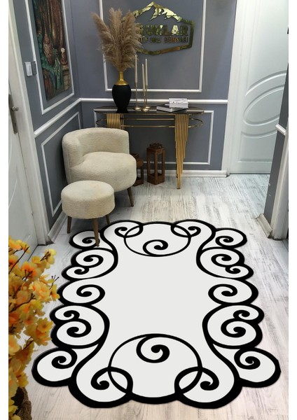 Kaymaz Taban Yıkanabilir Dijital Baskı Dekoratif Modern Desenli Elegance Serisi Lazer Kesim Dot Taban Halı ELG52