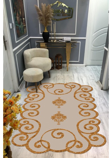 Kaymaz Taban Yıkanabilir Dijital Baskı Dekoratif Modern Desenli Elegance Serisi Lazer Kesim Dot Taban Halı ELG51