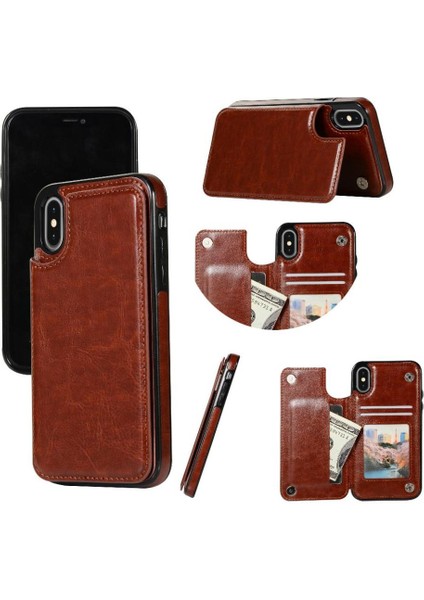 Kart Tutucu Kickstand Çift Manyetik ile IPhone Xs Max Için Cüzdan Kılıf (Yurt Dışından)