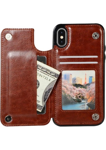 Kart Tutucu Kickstand Çift Manyetik ile IPhone Xs Max Için Cüzdan Kılıf (Yurt Dışından)