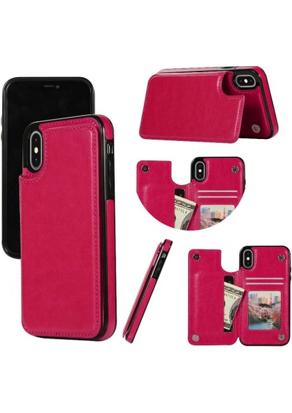 Kart Tutucu Kickstand Çift Manyetik ile IPhone Xs Max Için Cüzdan Kılıf (Yurt Dışından)