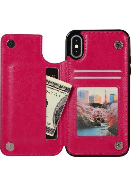 Kart Tutucu Kickstand Çift Manyetik ile IPhone Xs Max Için Cüzdan Kılıf (Yurt Dışından)