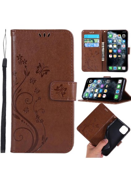 IPhone 12 Için Filp Durumda Pro Max Kart Tutucu Bilek Kayışı Pu Deri Kapatma (Yurt Dışından)