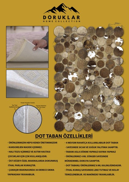 Kaymaz Taban Yıkanabilir Dijital Baskı Dekoratif Modern Desenli Elegance Serisi Lazer Kesim Dot Taban Halı ELG56