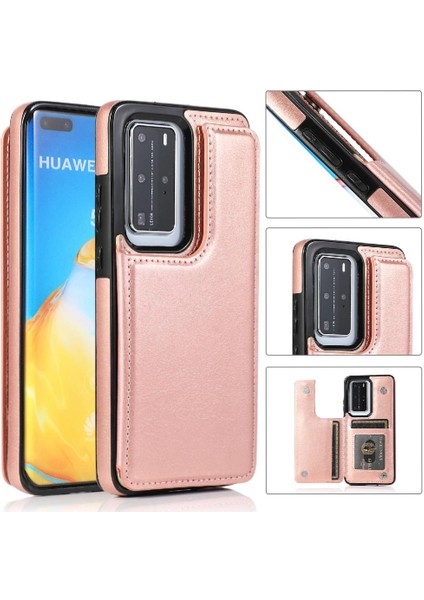 Huawei P40 Kart Yuvaları Için Cüzdan Durumda Çift Manyetik Toka Kickstand Pu (Yurt Dışından)