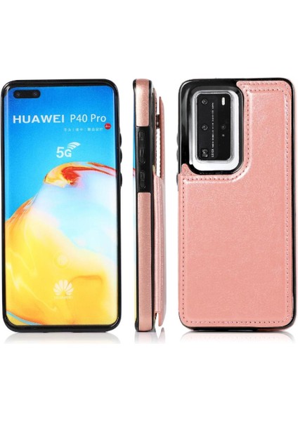 Huawei P40 Kart Yuvaları Için Cüzdan Durumda Çift Manyetik Toka Kickstand Pu (Yurt Dışından) indirimleri
