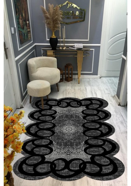 Kaymaz Taban Yıkanabilir Dijital Baskı Dekoratif Modern Desenli Elegance Serisi Lazer Kesim Dot Taban Halı ELG58
