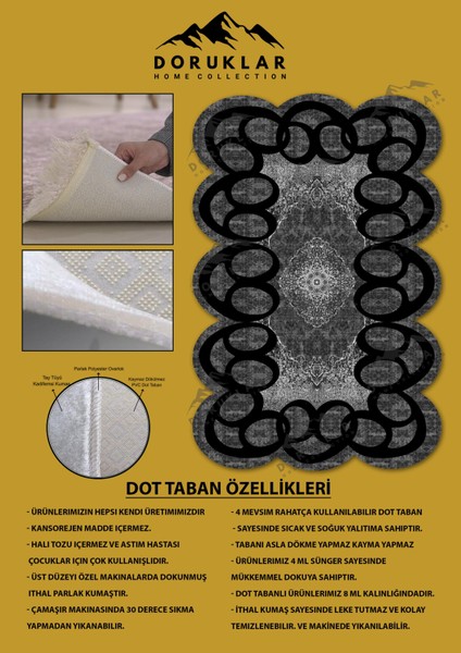 Kaymaz Taban Yıkanabilir Dijital Baskı Dekoratif Modern Desenli Elegance Serisi Lazer Kesim Dot Taban Halı ELG58