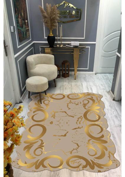 Kaymaz Taban Yıkanabilir Dijital Baskı Dekoratif Modern Desenli Elegance Serisi Lazer Kesim Dot Taban Halı ELG54