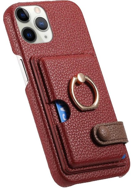 IPhone 11 Için Kılıf Pro Max Kart Yuvaları Premium Dokulu Deri Halka Standı (Yurt Dışından)