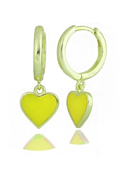 Kalp Neon Gümüş Küpe SB2085, 925 Ayar Gümüş Küpe, Altın Kaplama, Günlük Küpe