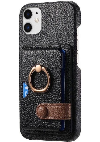 IPhone 11 Premium Dokulu Deri Halka Standı Kart Yuvaları Için Kılıf (Yurt Dışından)