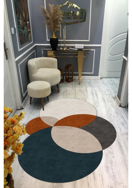 Kaymaz Taban Yıkanabilir Dijital Baskı Dekoratif Modern Desenli Elegance Serisi Lazer Kesim Dot Taban Halı ELG44