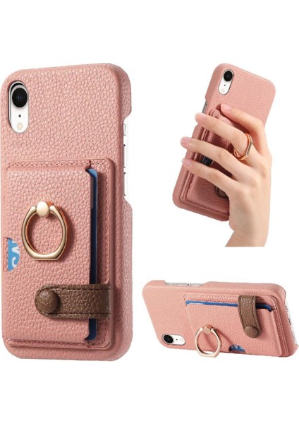 IPhone Xr Kart Yuvaları Premium Dokulu Deri Halka Standı (Yurt Dışından)