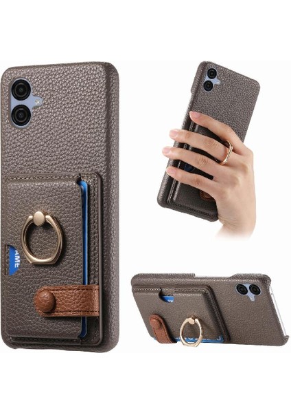 Samsung Galaxy A04E Premium Dokulu Deri Yüzük Standı Kart Yuvaları (Yurt Dışından)