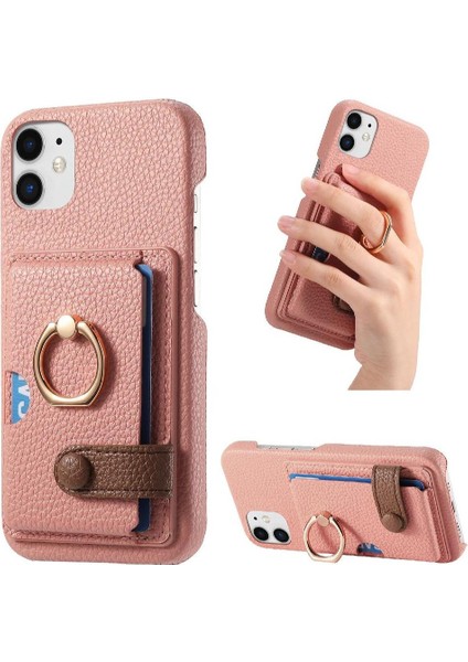 IPhone 12 Mini Kart Yuvaları Premium Dokulu Deri Halka Standı (Yurt Dışından)