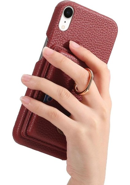 IPhone Xr Kart Yuvaları Premium Dokulu Deri Halka Standı (Yurt Dışından)
