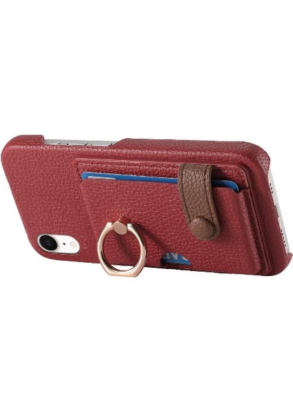 IPhone Xr Kart Yuvaları Premium Dokulu Deri Halka Standı (Yurt Dışından)