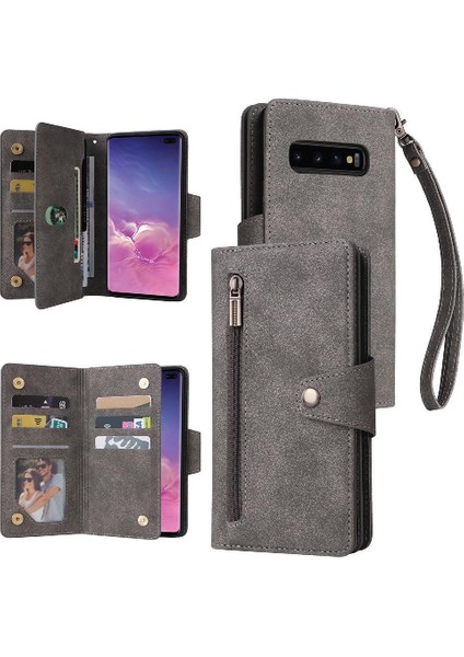 Samsung Galaxy S10 Artı Manyetik Deri Kart Tutucu Fermuar Kapak (Yurt Dışından)