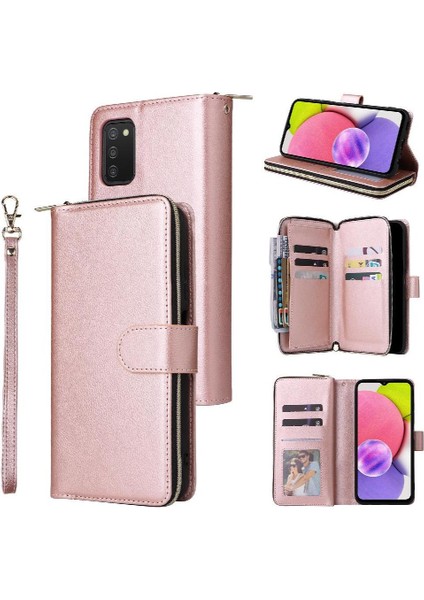 El Kayışı ile Samsung Galaxy A03S Için Kılıf Kapak Çevirin Kart Tutucu Cüzdan (Yurt Dışından)