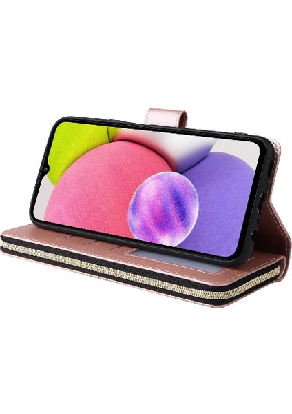 El Kayışı ile Samsung Galaxy A03S Için Kılıf Kapak Çevirin Kart Tutucu Cüzdan (Yurt Dışından)