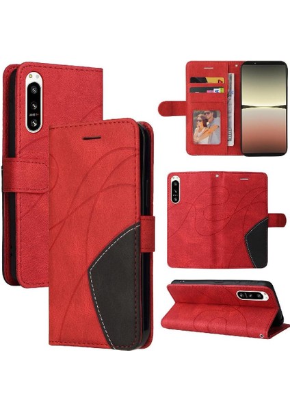 Kart Yuvası Standı Iki Renkli Dikiş Pu Flip ile Sony Xperia5 Iv Için Kılıf (Yurt Dışından)