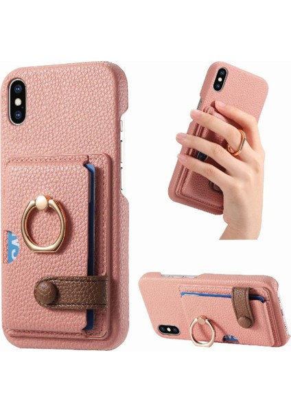 IPhone X/xs Kart Yuvaları Halka Standı Premium Dokulu Deri (Yurt Dışından)