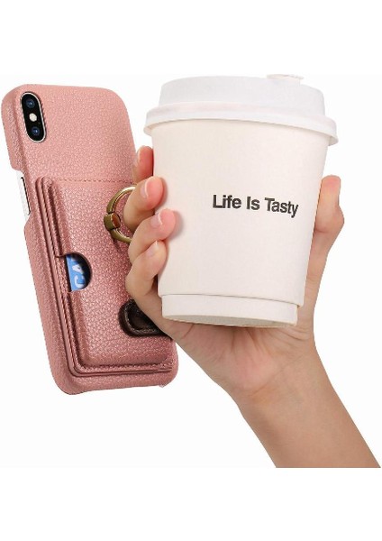 IPhone X/xs Kart Yuvaları Halka Standı Premium Dokulu Deri (Yurt Dışından)