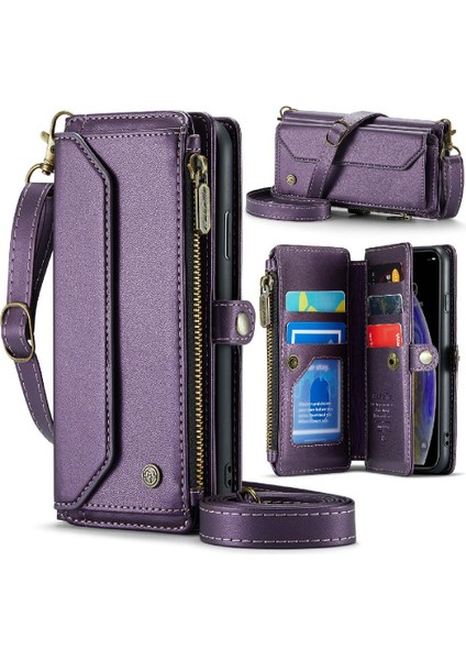 Iphone x Için Crossbody Durumda/xs Durumda Cüzdan Fermuar Faturaları Yuvası Kart Tutucu (Yurt Dışından)