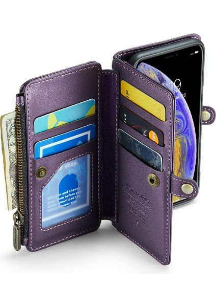 Iphone x Için Crossbody Durumda/xs Durumda Cüzdan Fermuar Faturaları Yuvası Kart Tutucu (Yurt Dışından)