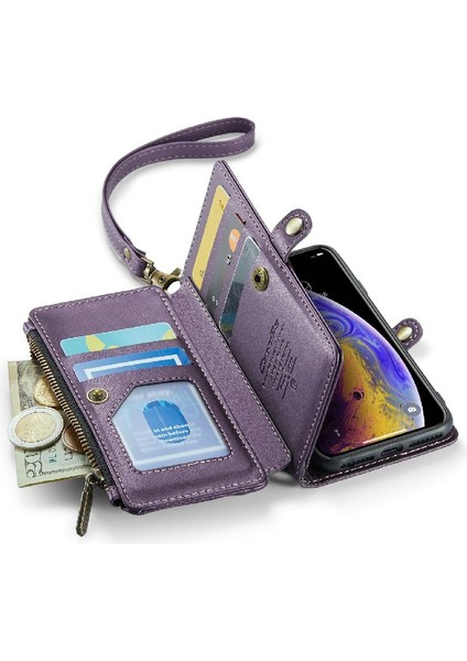Iphone x Için Crossbody Durumda/xs Durumda Cüzdan Fermuar Faturaları Yuvası Kart Tutucu (Yurt Dışından)