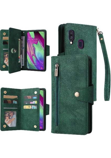 El Kayışı Manyetik Deri Fermuar Cüzdan ile Samsung Galaxy A40 Için Kılıf (Yurt Dışından)