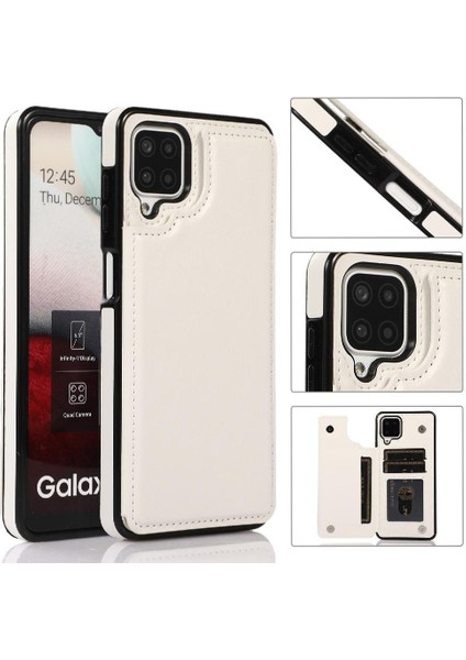 Kart Tutucu Pu Deri Çift ile Samsung Galaxy A12 Için Cüzdan Kılıf (Yurt Dışından)