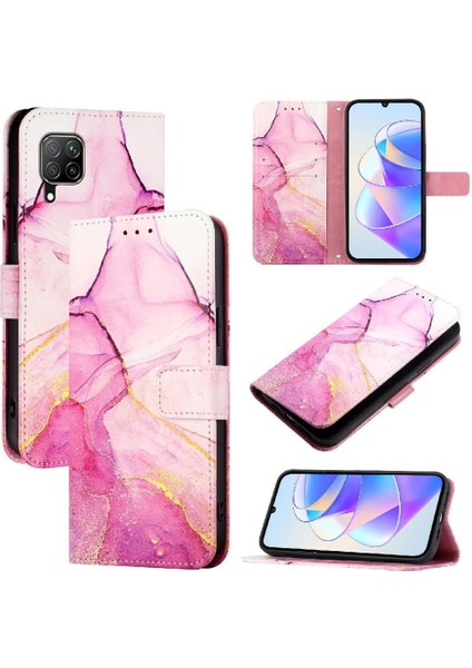 Huawei P40 Lite 4g Için Kickstand Mermer Desen Pu Deri Cüzdan (Yurt Dışından)