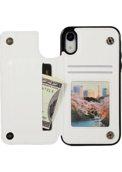 Kart Tutucu ile IPhone Xr Pu Deri Kickstand Kart Yuvaları Için Cüzdan Kılıf (Yurt Dışından)
