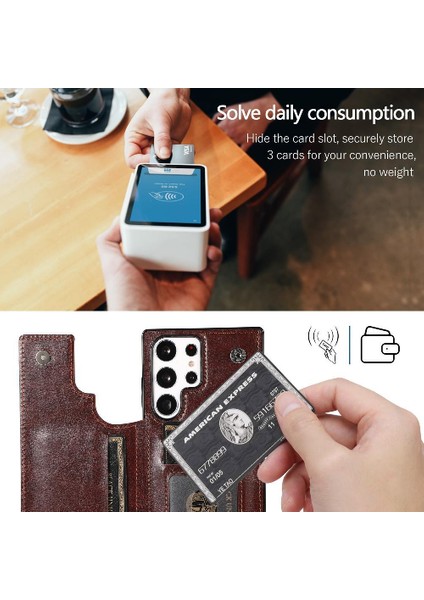 Samsung Galaxy S23 Ultra Kart Yuvaları Için Cüzdan Durumda Çift Manyetik Toka (Yurt Dışından)