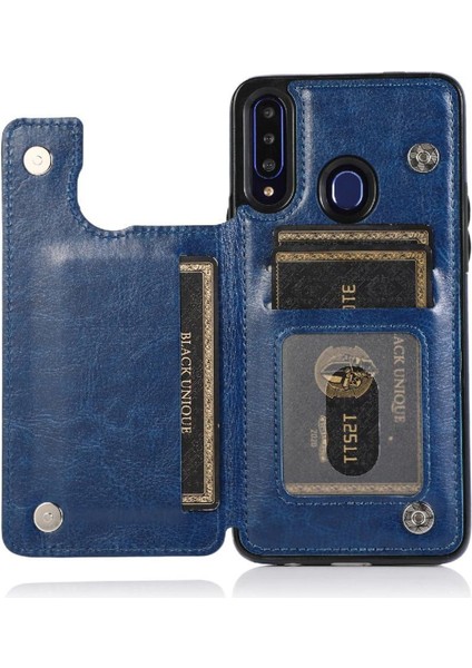 Samsung Galaxy A20S Pu Deri Kickstand Kart Yuvaları Çift Için Cüzdan Kılıf (Yurt Dışından) indirimleri