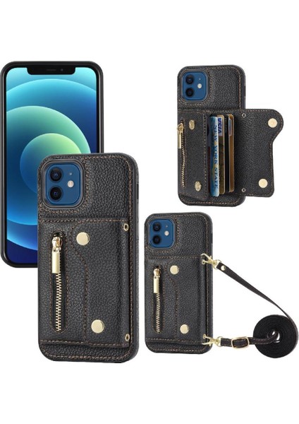 IPhone 12 Için Kılıf Pro Max Büyük Kapasiteli Uzun Kayış Kart Yuvaları Mini (Yurt Dışından)