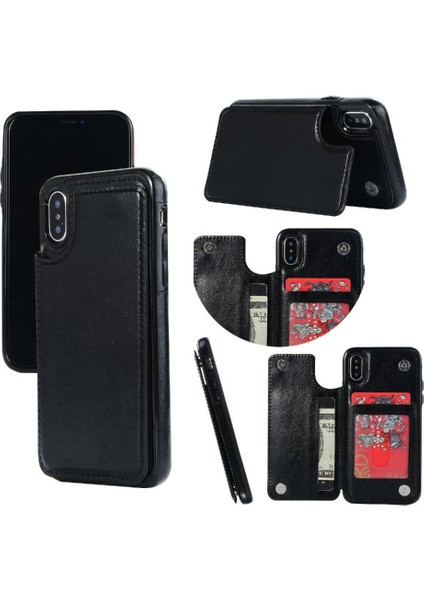 Cüzdan Kılıf IPhone X/xs Kickstand Kart Yuvaları ile Pu Deri Kart (Yurt Dışından)