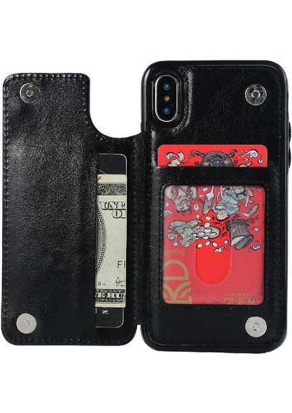 Cüzdan Kılıf IPhone X/xs Kickstand Kart Yuvaları ile Pu Deri Kart (Yurt Dışından)