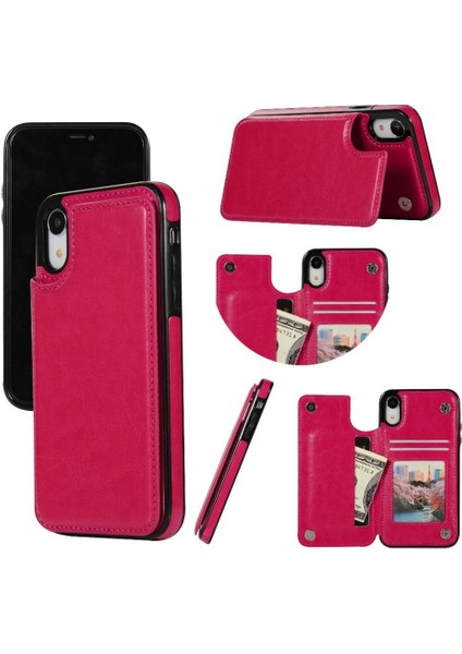 Kart Tutucu ile IPhone Xr Pu Deri Kickstand Kart Yuvaları Için Cüzdan Kılıf (Yurt Dışından)